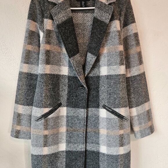 Cynthia Rowley Plaid Wool Coat Jacket Women's Grey Size M - Picture 2 of 7